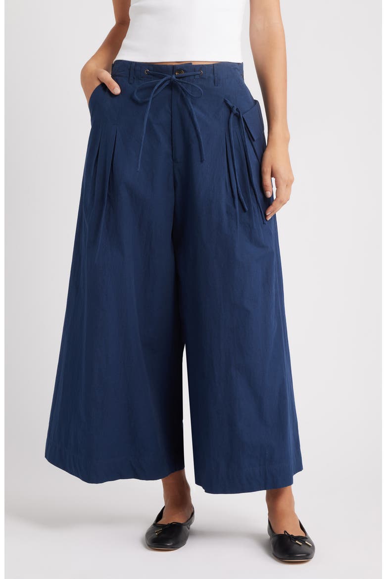 Tatianna Belted Organic Cotton Ankle Wide Leg Pants, Main, color, NAVY