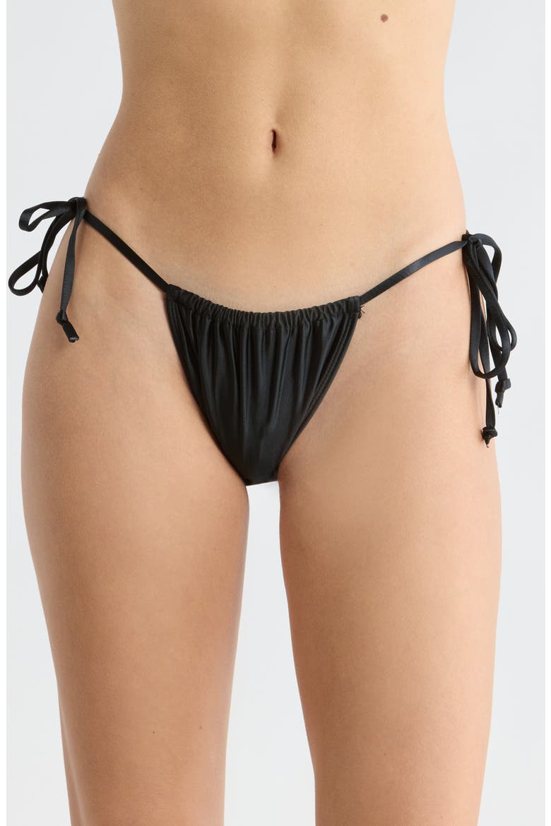 Ruched String Bikini Bottoms, Main, color, BLACK