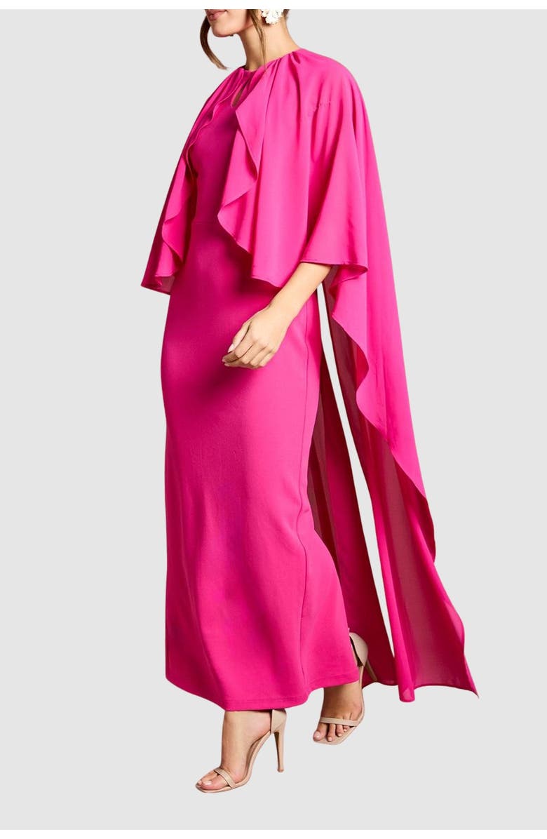 Coast Ruffle Chiffon Cape Crepe Maxi Dress, Alternate, color, Fuchsia