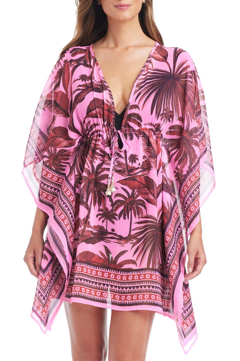 Plunge Semisheer Cover-Up Caftan, Main, color, SUGAR BEACH