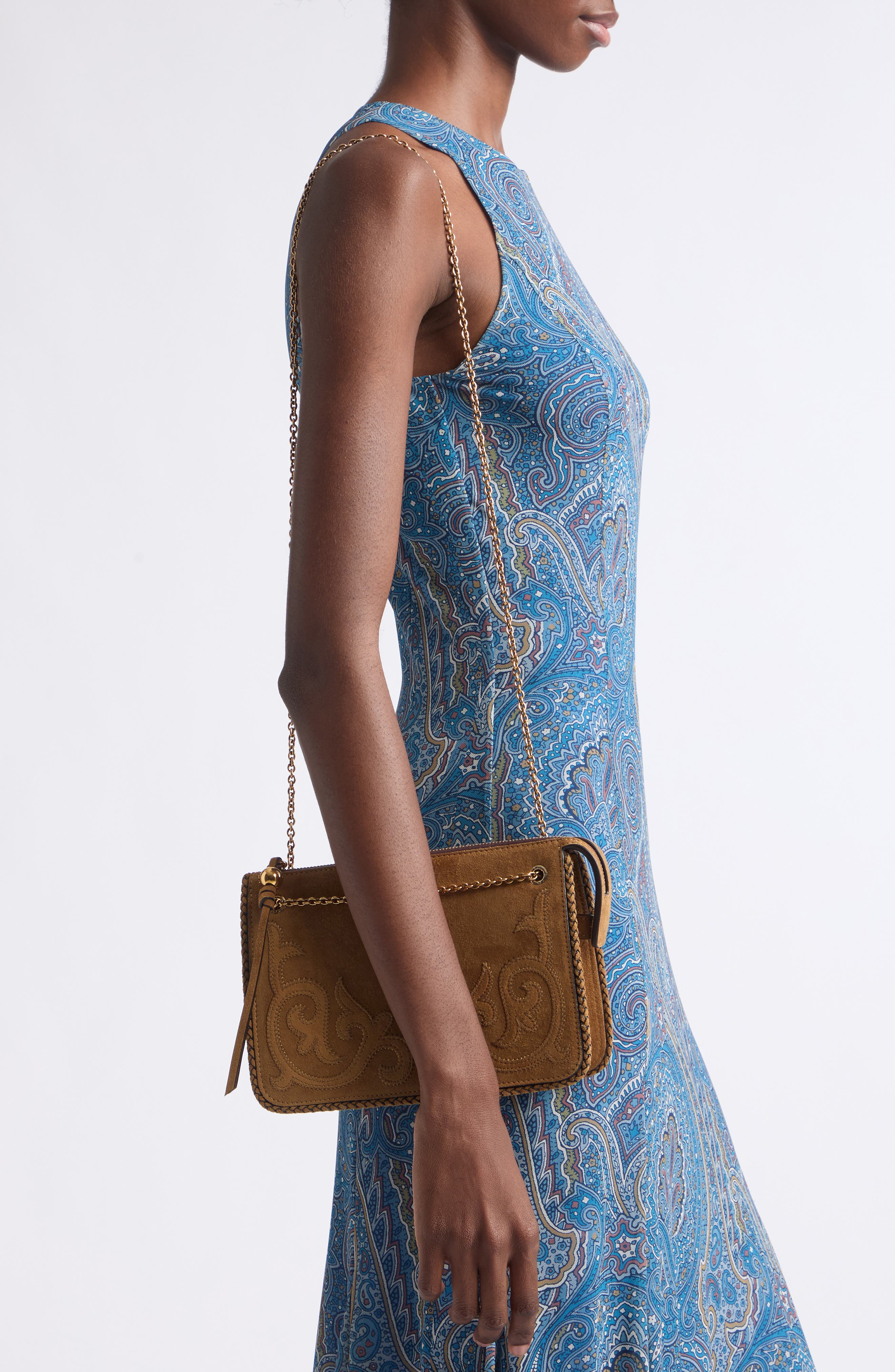 Patch Suede Crossbody Clutch, Alternate, color, OCHRE