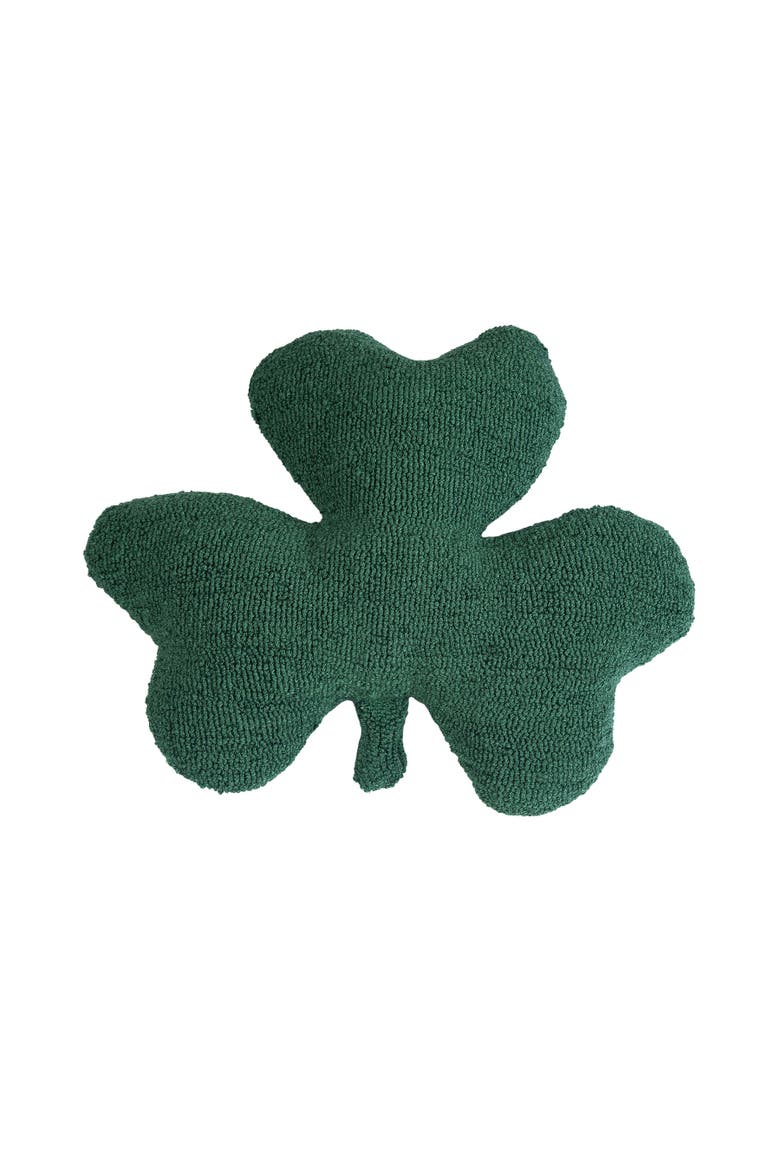 Clover Shaped St. Patrick's Day Hooked Accent Throw Pillow 18" x 20", Main, color, Green