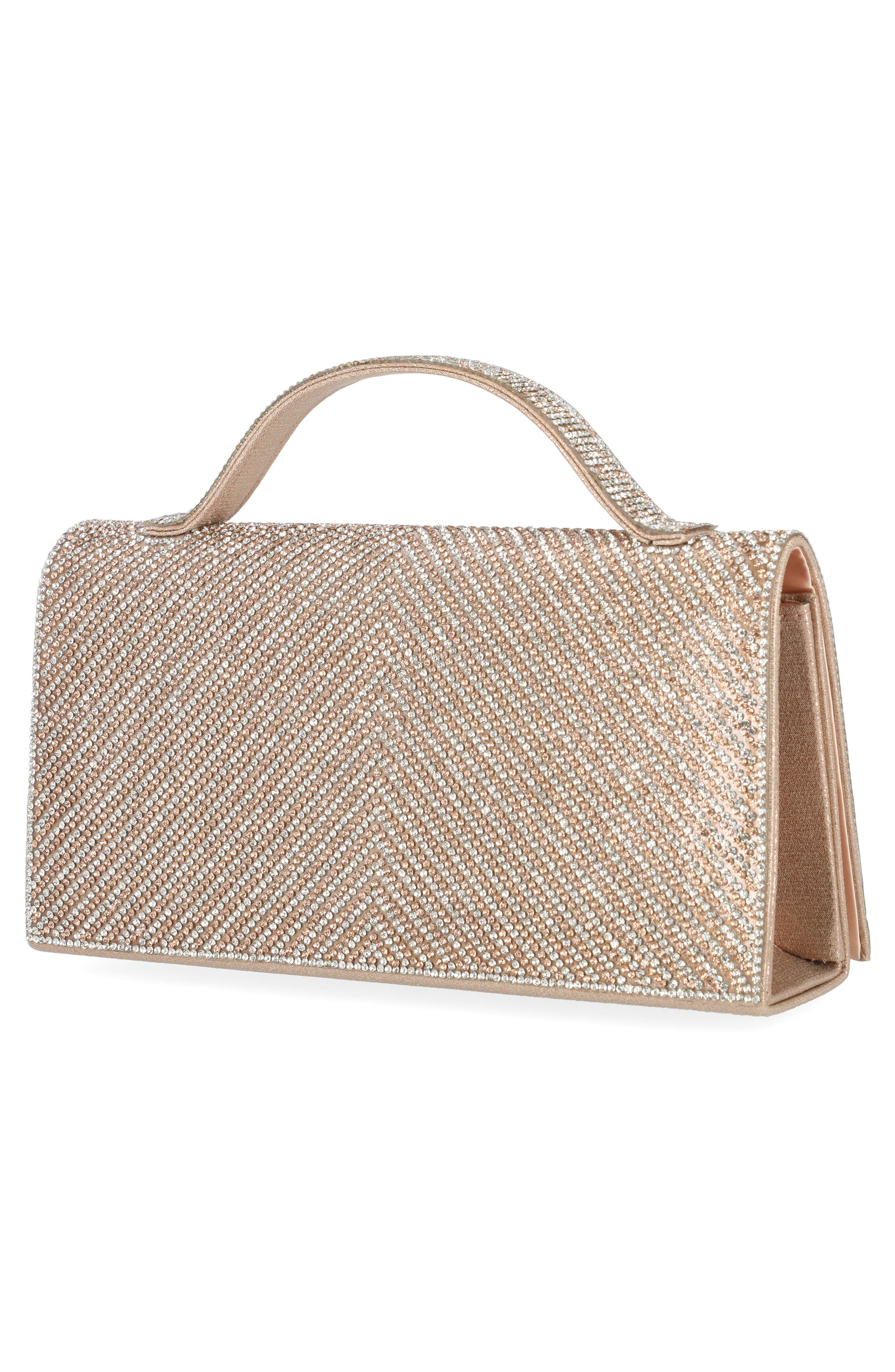 Felicia Rhinestone Embellished Top Handle Clutch, Alternate, color, GOLD CHEVERON