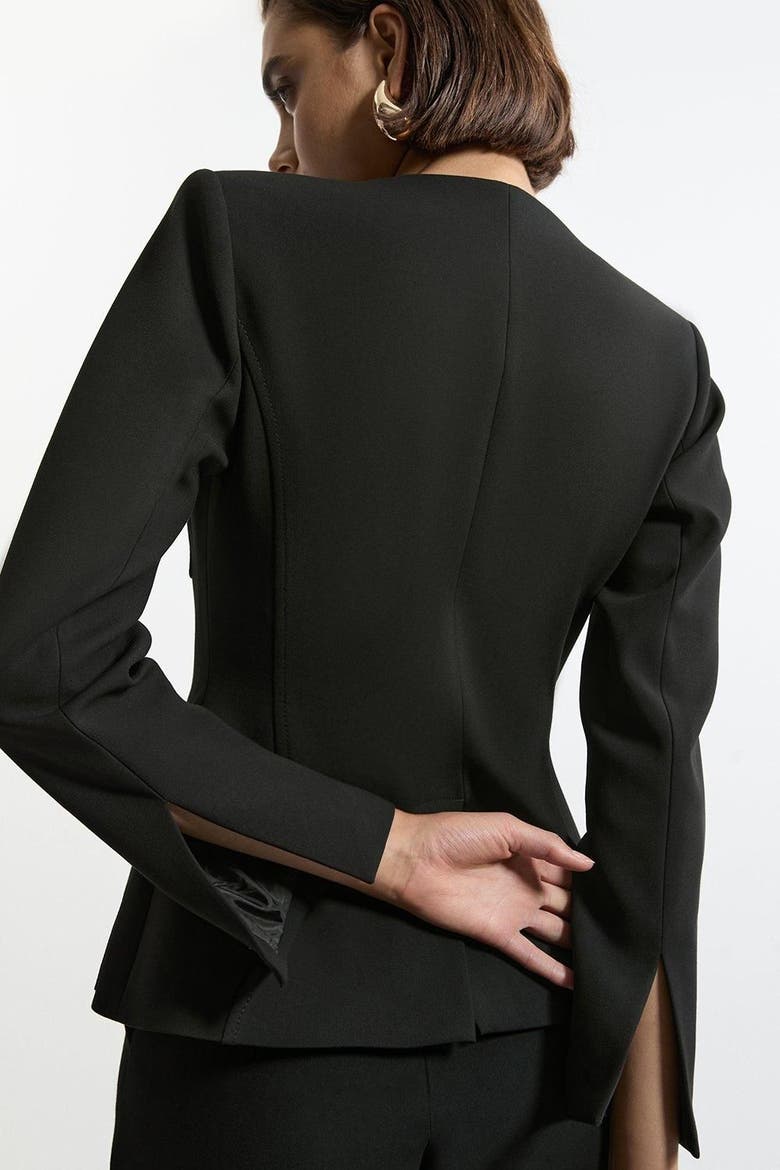 Tailored Round Neck Long Sleeve Jacket, Alternate, color, Black