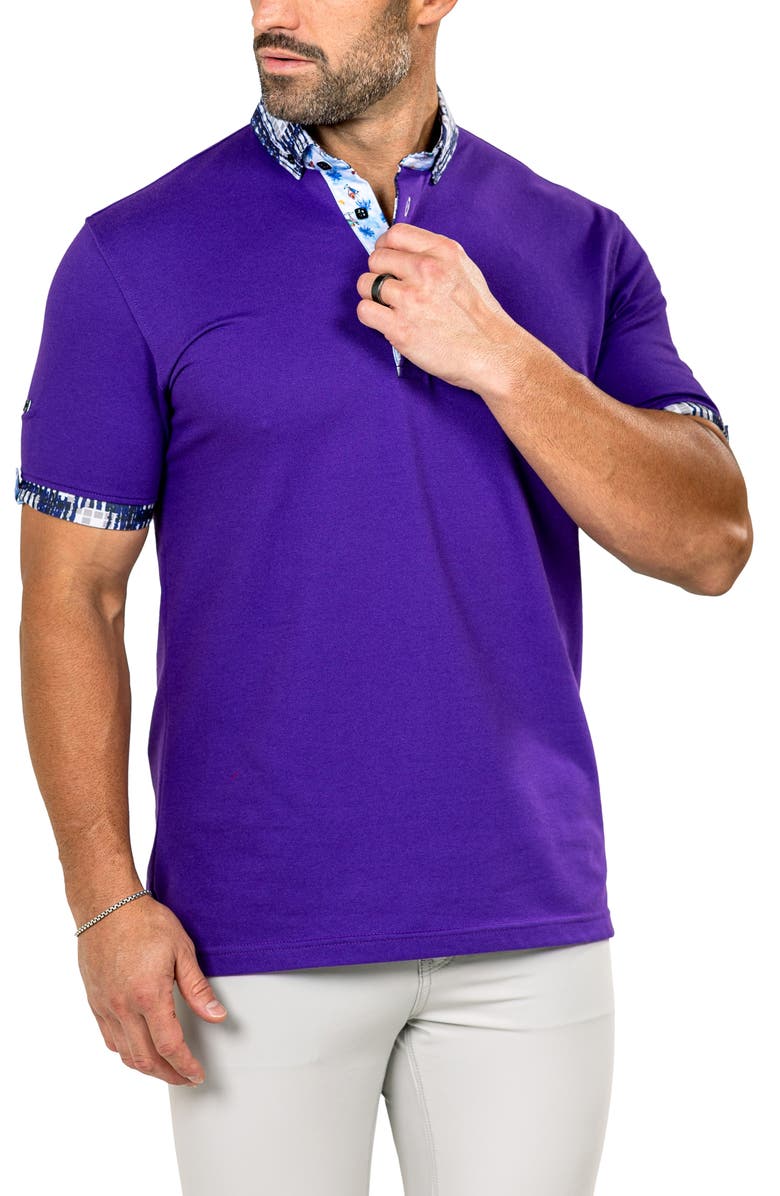 Maceoo Newton Marthyr0030 Purple Button-Down Piqué Polo, Alternate, color, Purple