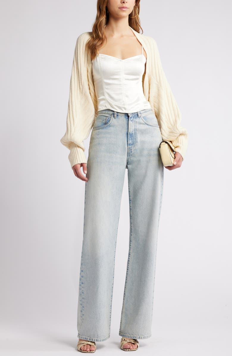 Open Edit Rib Bolero Sweater, Alternate, color, Ivory Dove