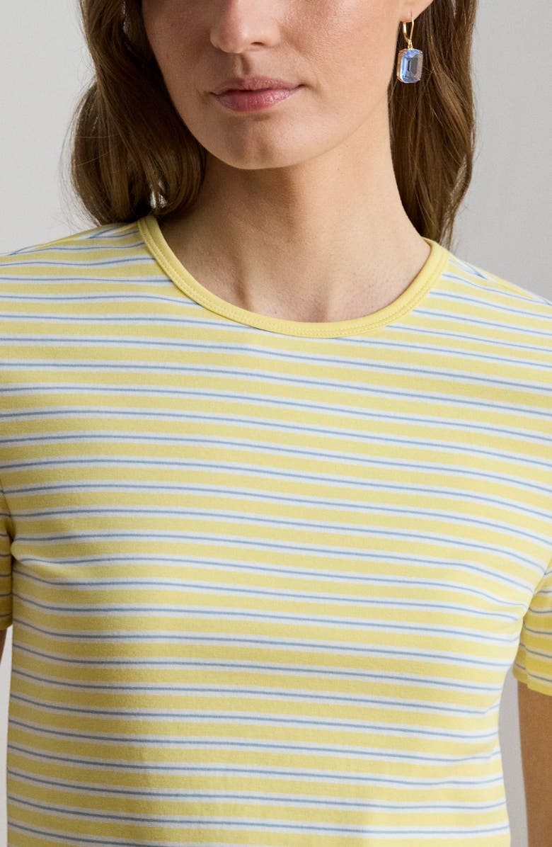 Lauren Ralph Lauren Stripe Cotton Blend Rib T-Shirt, Alternate, color, Lemon Sorbet/ Multi