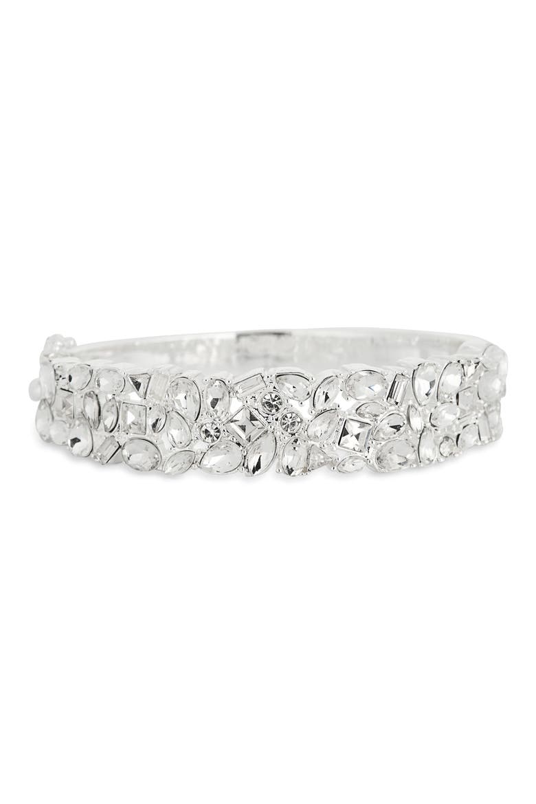 Cluster Cubic Zirconia Bangle Bracelet, Main, color, CLEAR- SILVER