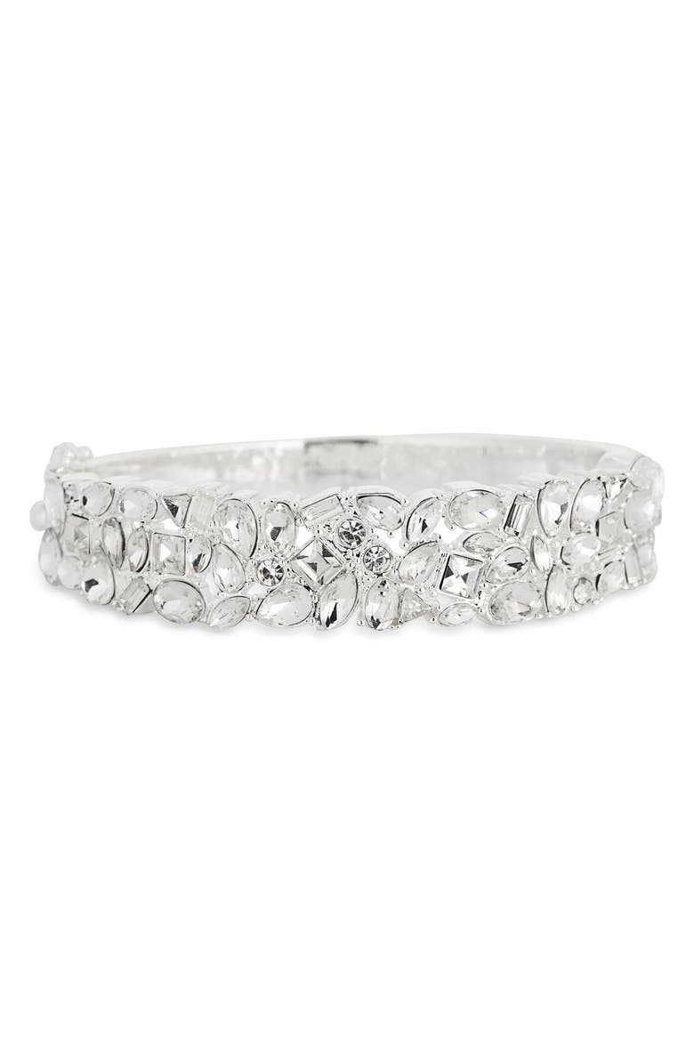NORDSTROM RACK Cluster Cubic Zirconia Bangle Bracelet, Main, color, Clear- Silver