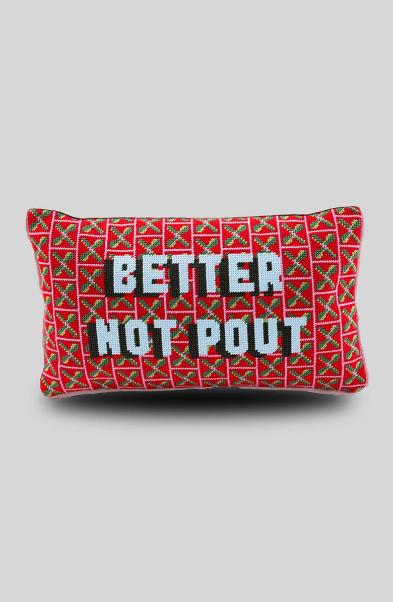 Furbish Better Not Pout Needlepoint Pillow, Main, color, Better Not Pout
