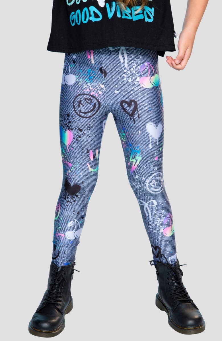 PixieLane Kids' High Shine Leggings, Alternate, color, Graffiti