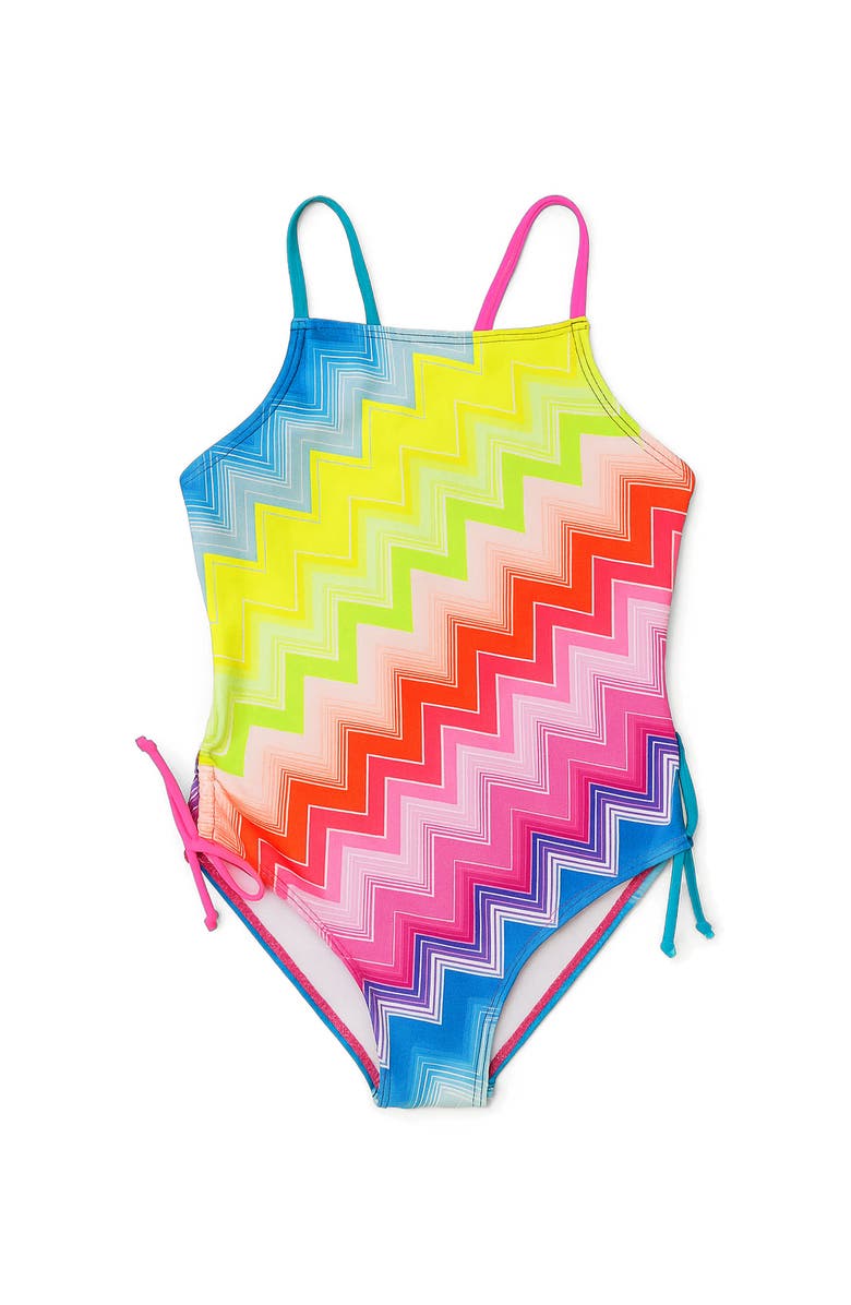 Limeapple Chevron One Piece Swimsuit, Main, color, Pink Multi