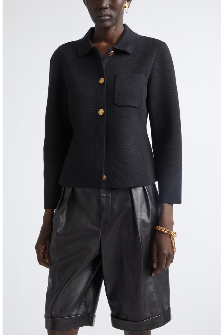 Virgin Wool Polo Cardigan, Main, color, NOIR