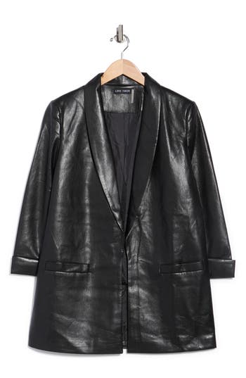 Love Token Monica Faux Leather Blazer In Black