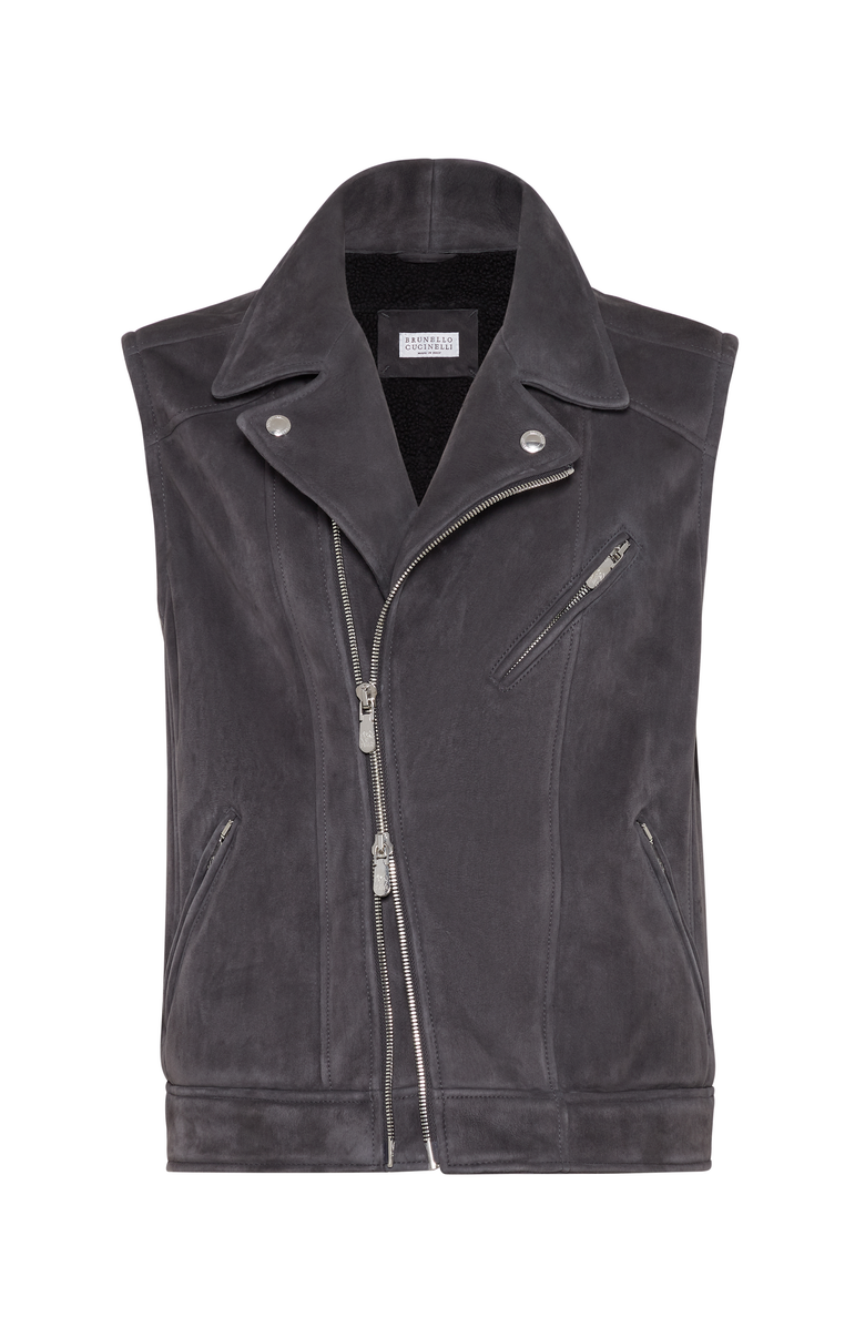 Brunello Cucinelli Shearling biker vest, Main, color, 