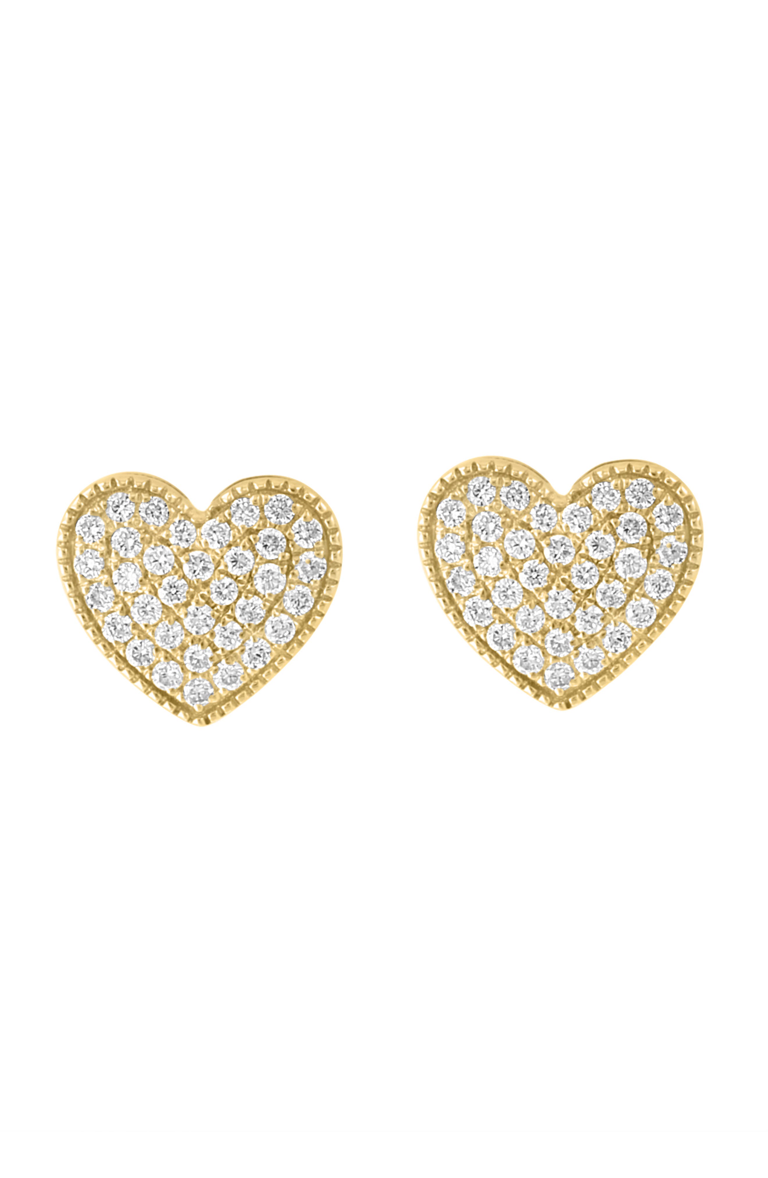 EFFY 14K Gold Plated Sterling Silver Pavé Diamond Heart Stud Earrings
