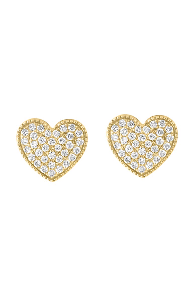 14K Gold Plated Sterling Silver Pavé Diamond Heart Stud Earrings, Main, color, GOLD