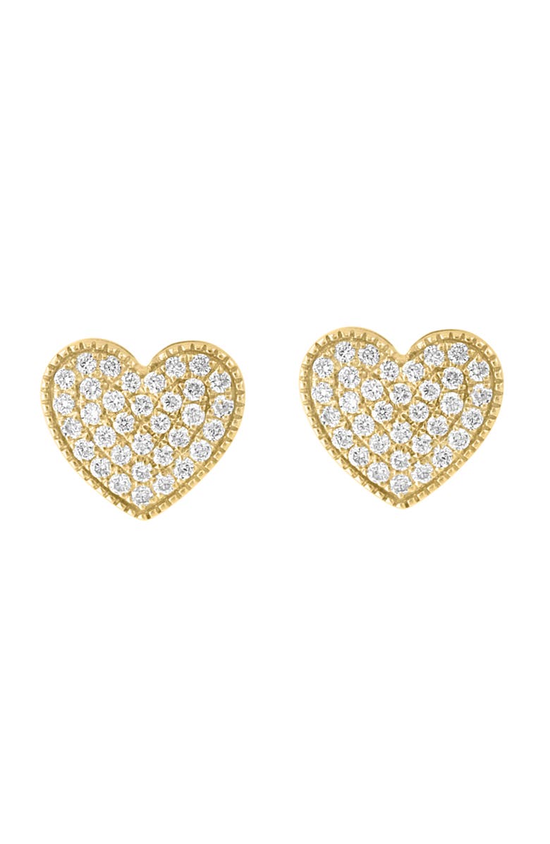 EFFY 14K Gold Plated Sterling Silver Pavé Diamond Heart Stud Earrings, Main, color, Gold