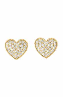 EFFY 14K Gold Plated Sterling Silver Pavé Diamond Heart Stud Earrings