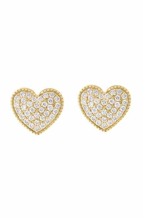 EFFY 14K Gold Plated Sterling Silver Pavé Diamond Heart Stud Earrings