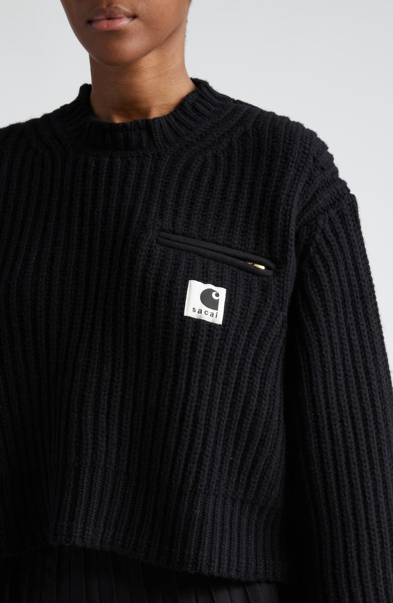 Sacai Carhartt WIP Wool Blend Crop Sweater, Alternate, color,
