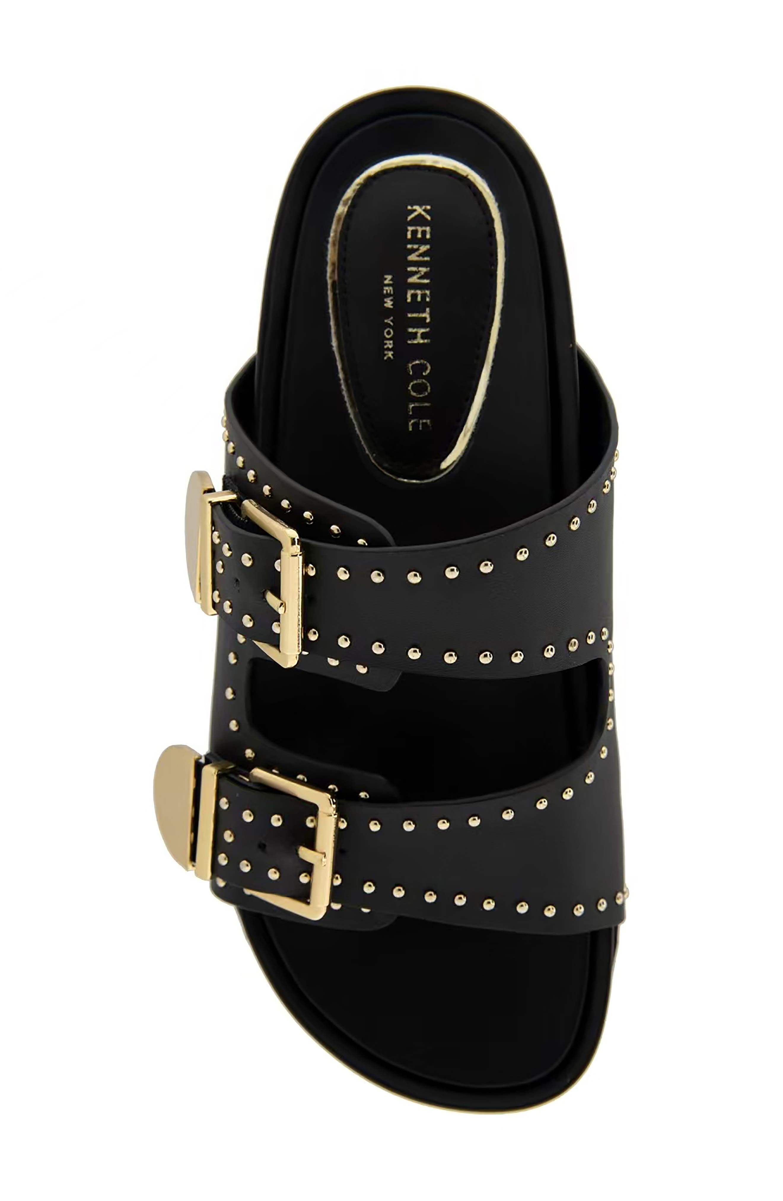 Kenneth Cole Gradie Wedge Sandal, Alternate, color, Black Leather