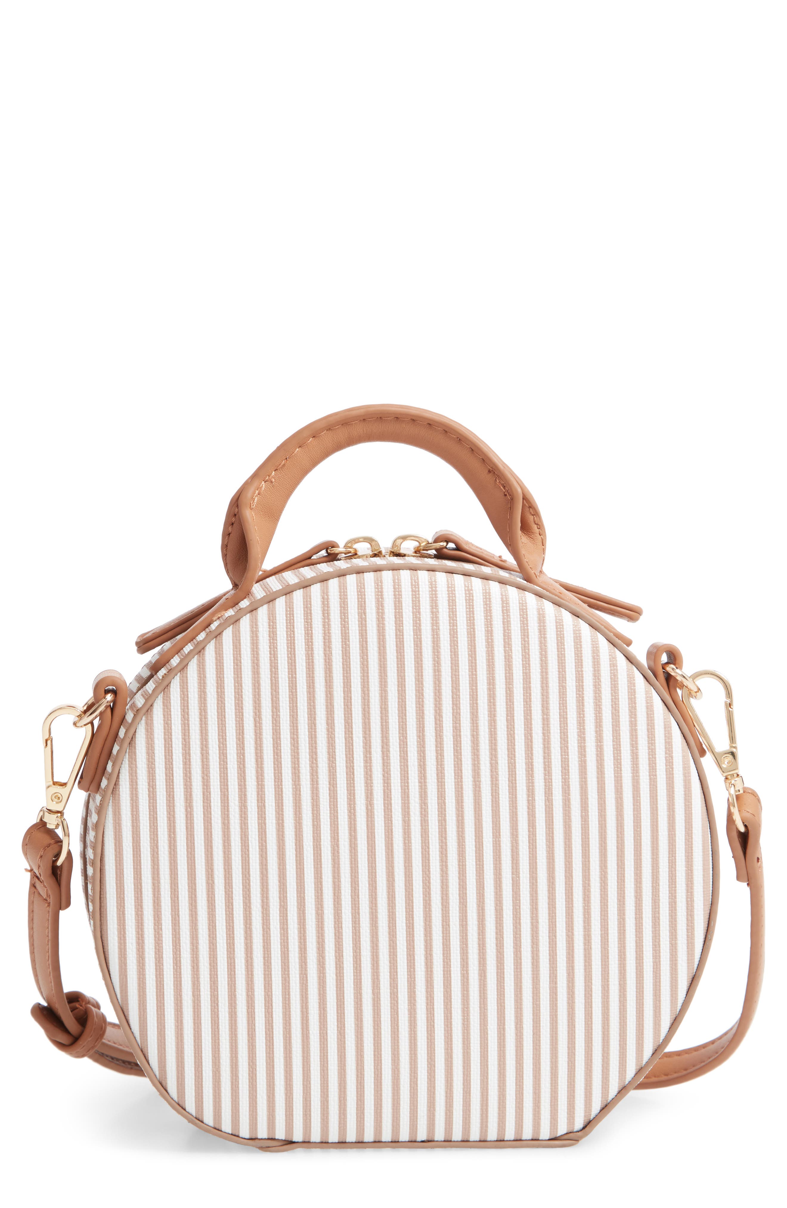 Semi Round Faux Leather Bag, Main, color, NUDE/ WHITE