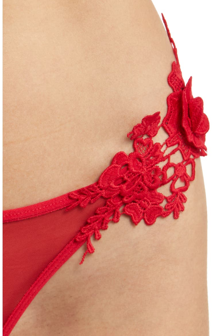 Embroidered Lace Open Cup Bra & Thong Set, Alternate, color, RED