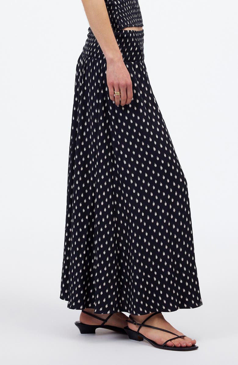 Madewell Shibori Dot Smocked Midi Skirt, Alternate, color, Shibori Dot With Pink