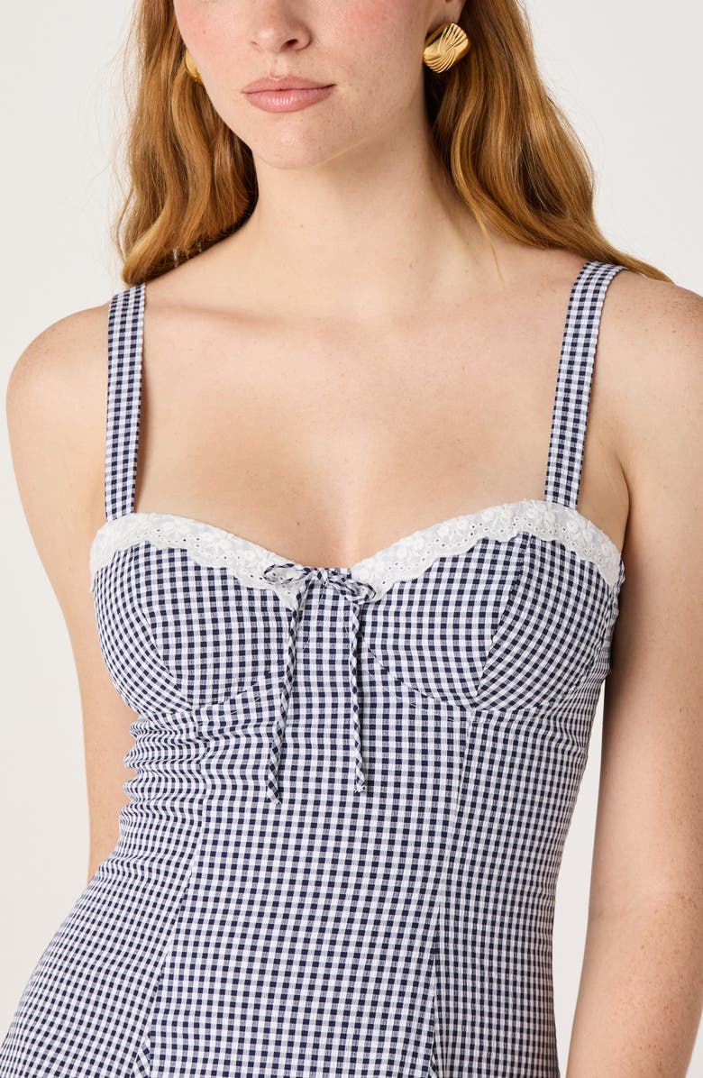 ASTR the Label Nicolette Lace & Gingham Minidress, Alternate, color, Navy Gingham