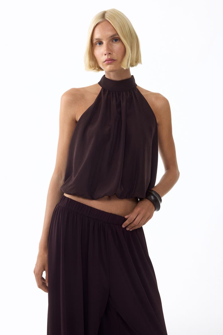 Bubble-hem Top, Alternate, color, Dark brown