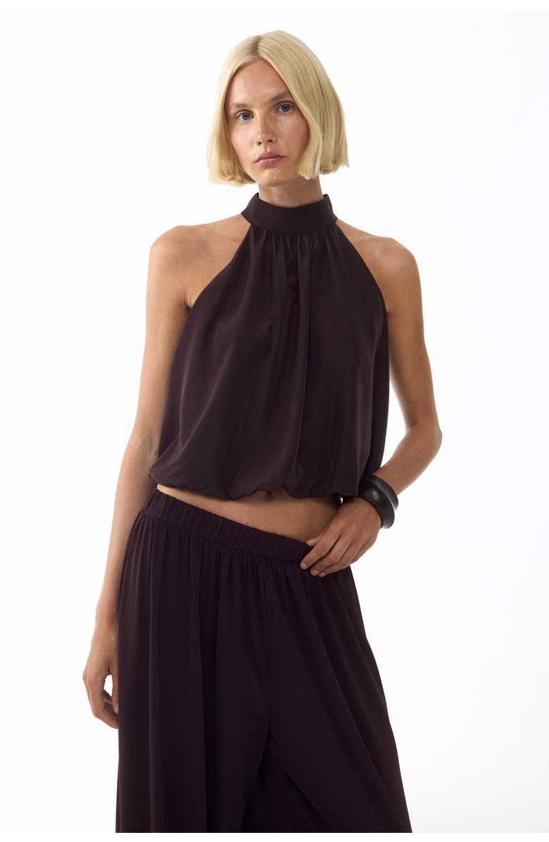 H&M Bubble-hem Top, Alternate, color, Dark Brown