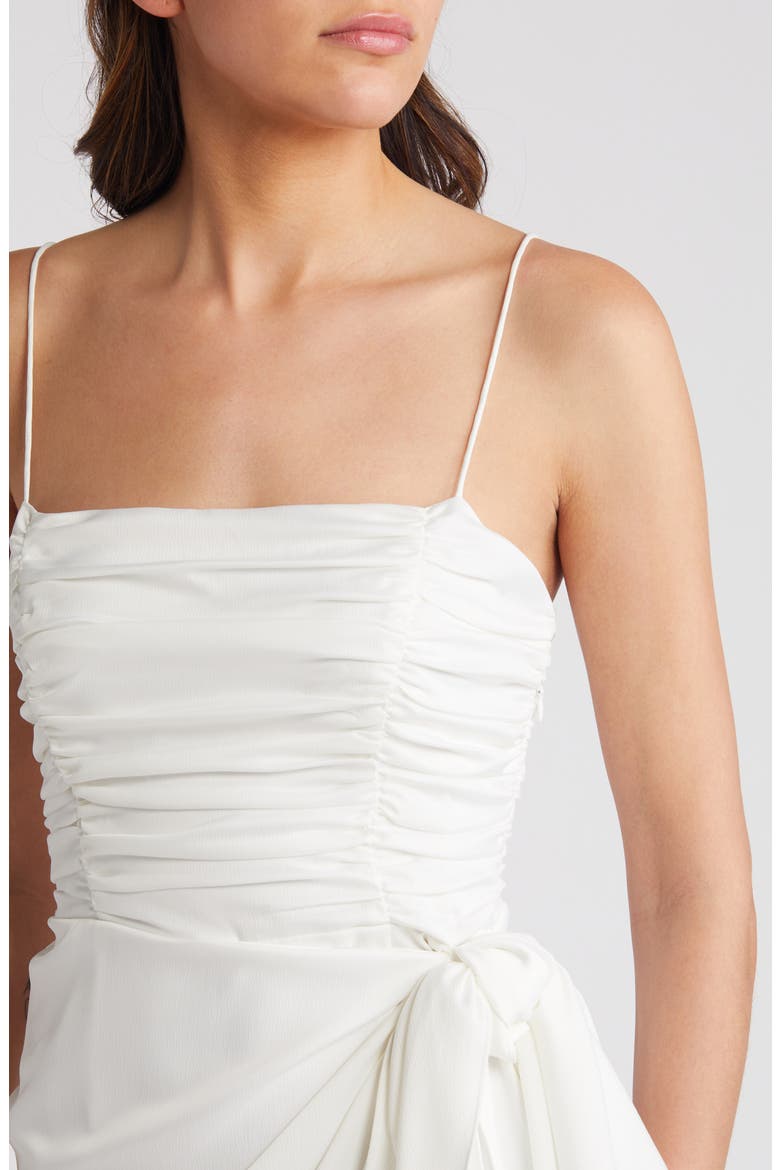 Ruched Bodice Satin Midi Dress, Alternate, color, IVORY