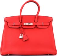 Pre-Owned Hermes Birkin Handbag Red Togo with Palladium Hardware 35