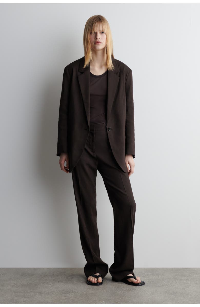 COS Tailored Linen Straight-Leg Pants, Main, color, Dark Brown
