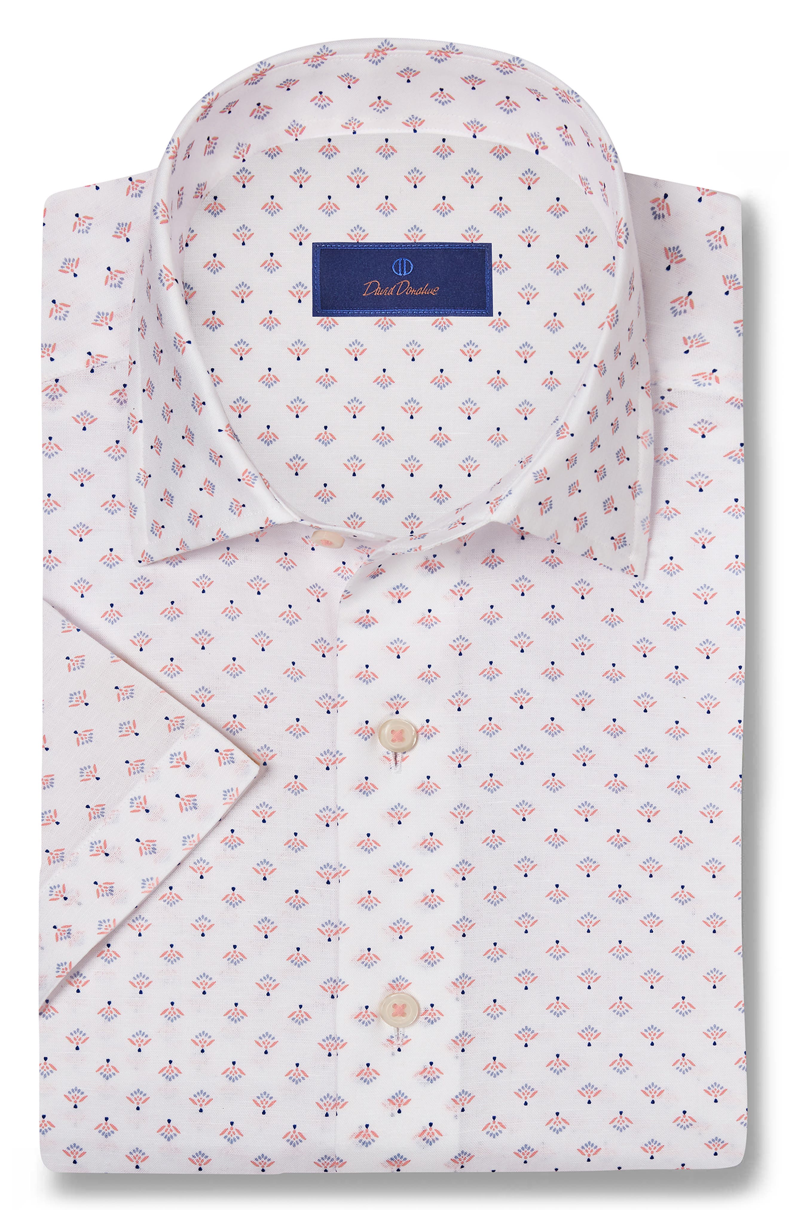 David Donahue Linen &amp; Cotton Short Sleeve Sport Shirt
