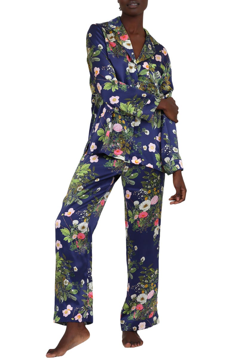 Papinelle x Karen Walker Floral Print Silk Pajamas, Alternate, color, 