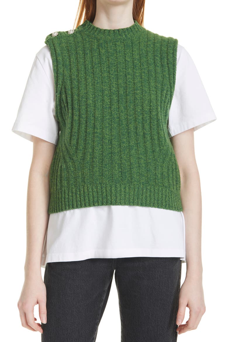 Shoulder Button Recycled Wool Blend Sweater Vest, Main, color, KELLY GREEN