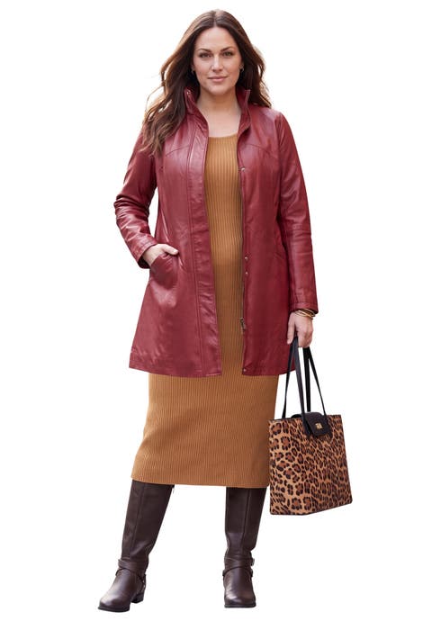 A Line Zip Front Leather Jacket