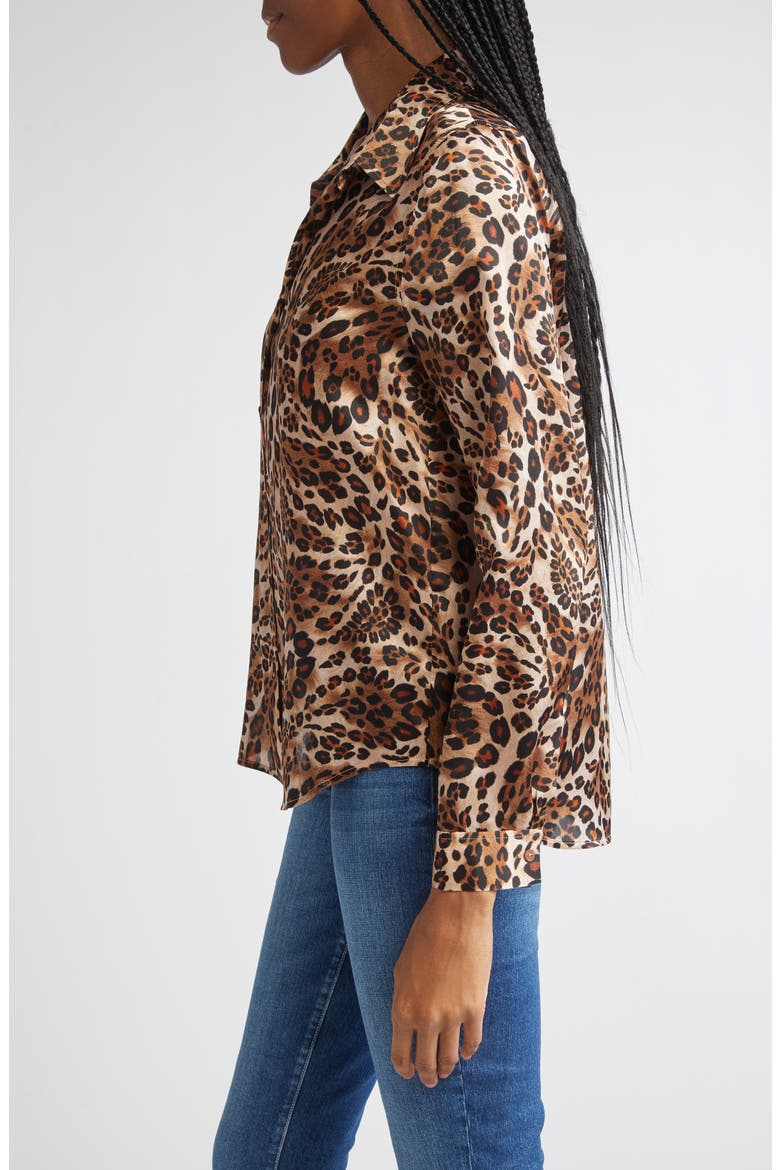 Tyler Leopard Print Silk Button-Up Shirt, Alternate, color, CINNAMON