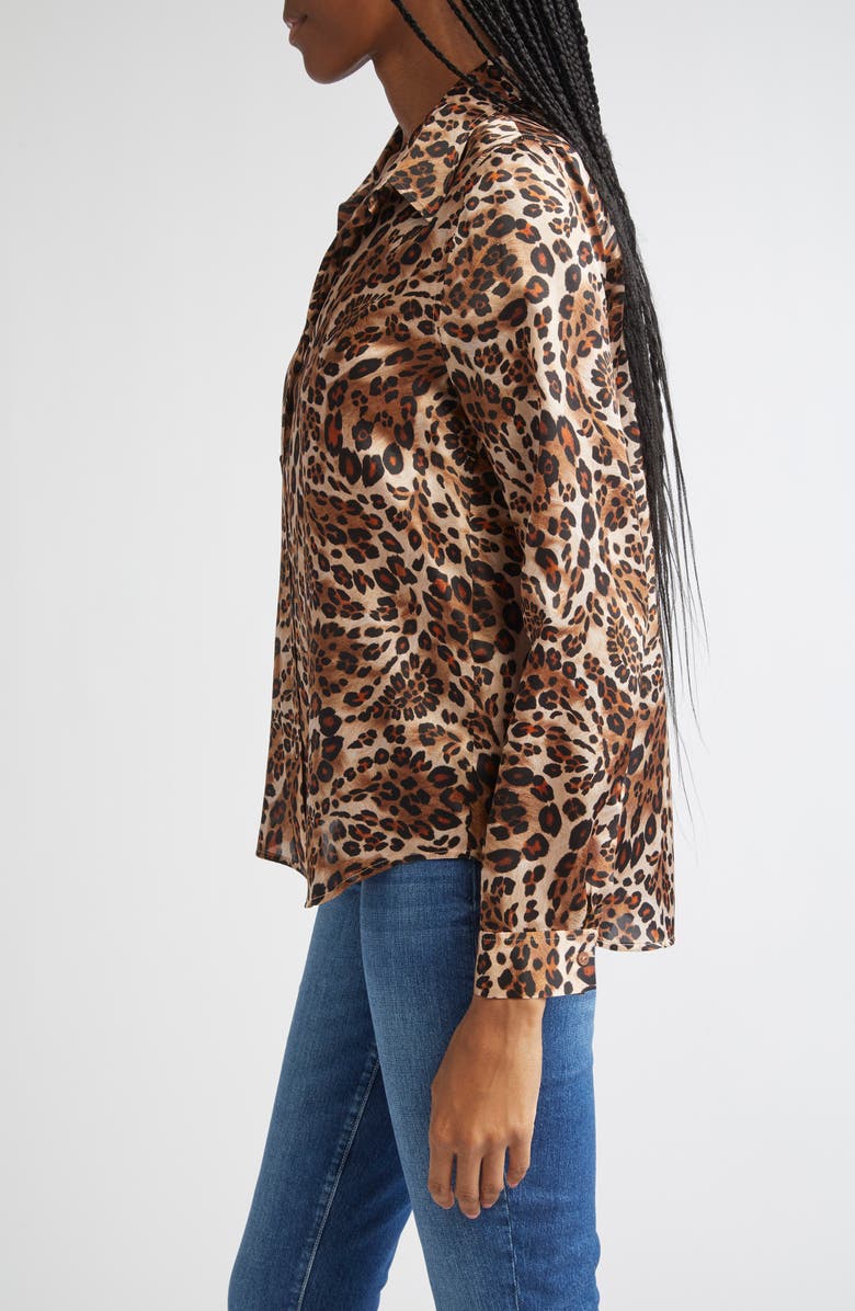 L'AGENCE Tyler Leopard Print Silk Button-Up Shirt, Alternate, color, Cinnamon