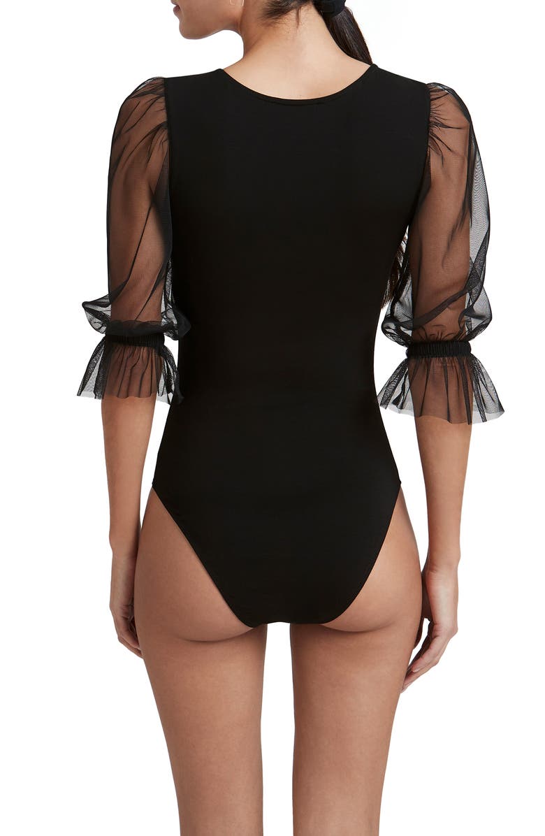 Marcella Bellerose Mixed Media Mesh Sleeve Bodysuit, Alternate, color,