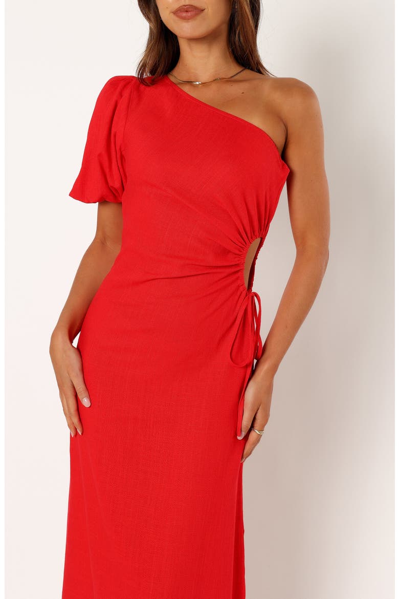 Kimmie Cutout Puff Sleeve One-Shoulder Maxi Dress, Alternate, color, RED