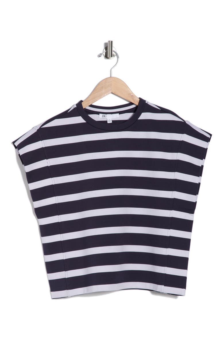 Stripe Cap Sleeve Top, Alternate, color, NAVY/ IVORY