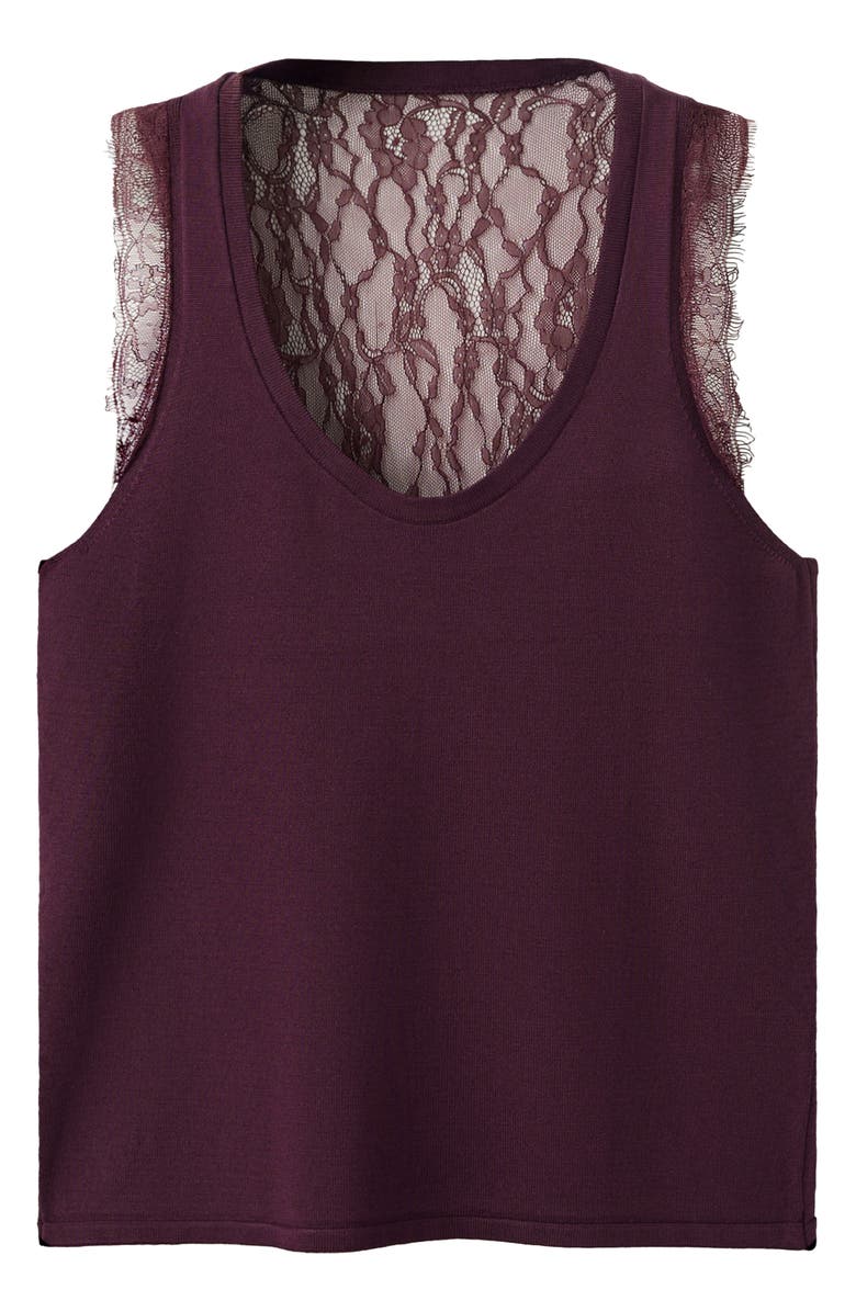 MANGO Lace Back Sweater Tank, Alternate, color, Purple