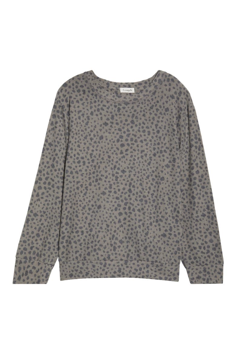 Brushed Animal Print Long Sleeve Crewneck Top, Alternate, color, OLIVE/ CHARCOAL