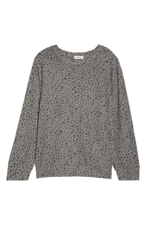 Loveappella Brushed Animal Print Long Sleeve Crewneck Top In Gray