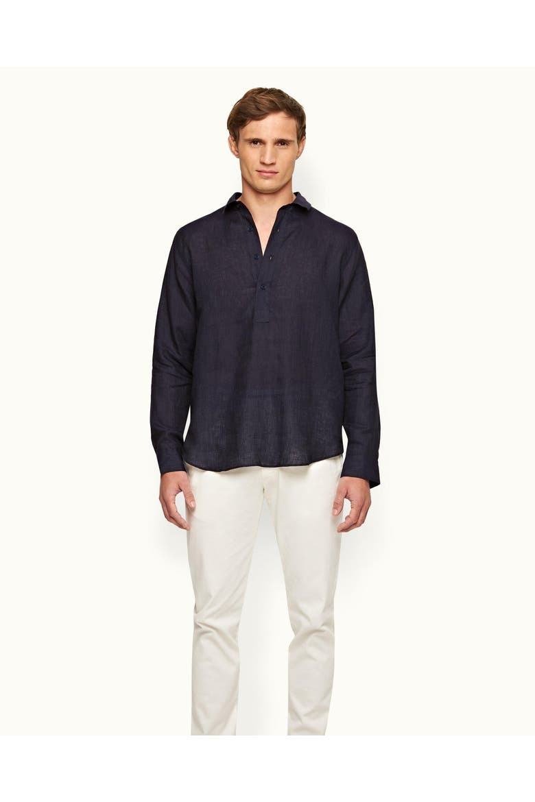 Percy Linen Classic Collar Overhead Linen Shirt, Main, color, Dark Navy