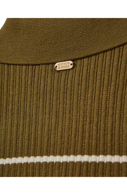 Scotch & Soda Stripe Zip Polo Sweater In Brown