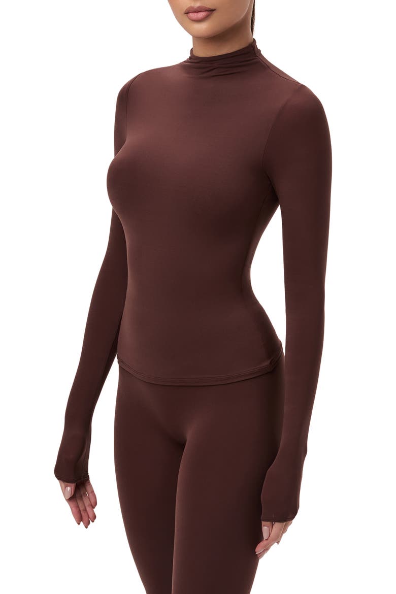 Mock Neck Top, Alternate, color, CHOCOLATE
